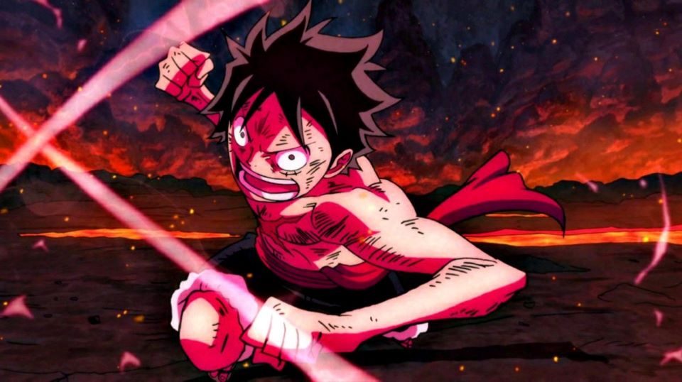 Luffy activating Gear Second with steam rising from his body showing increased speed capabilities