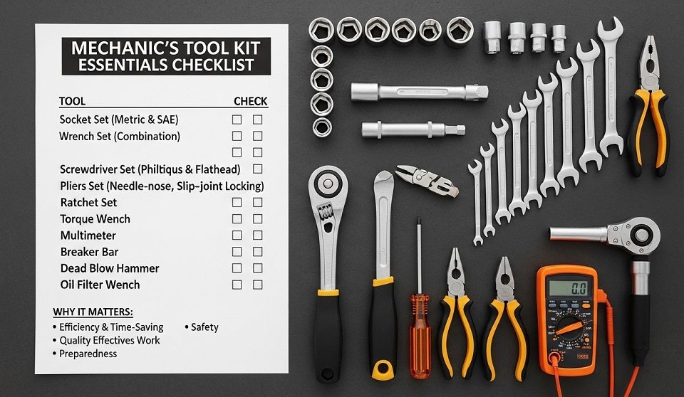 mechanic tool kit checklist essential tools layout