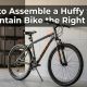 Huffy Stone Mountain bike fully assembled with tutorial title text overlay.