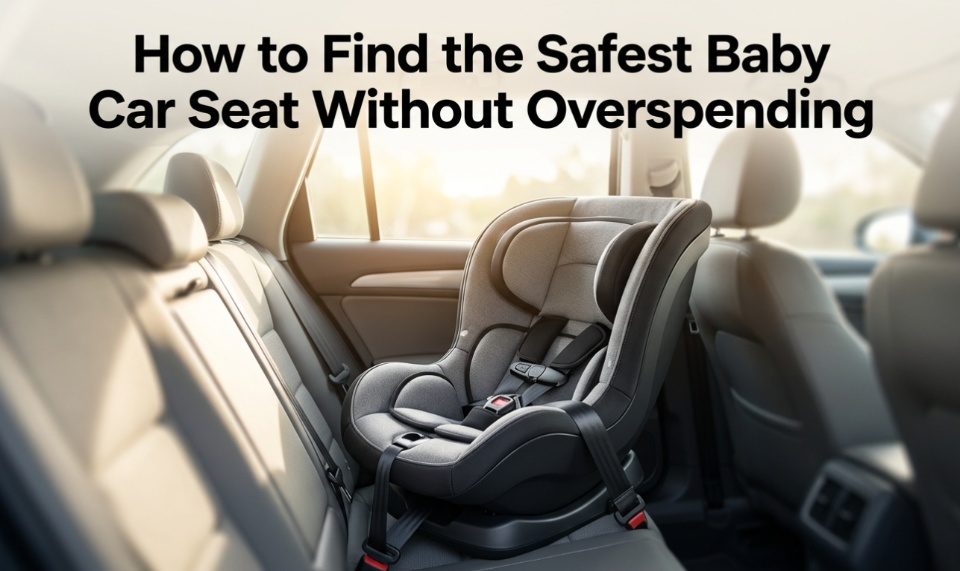 A secure baby car seat installed correctly in the back seat of a vehicle.