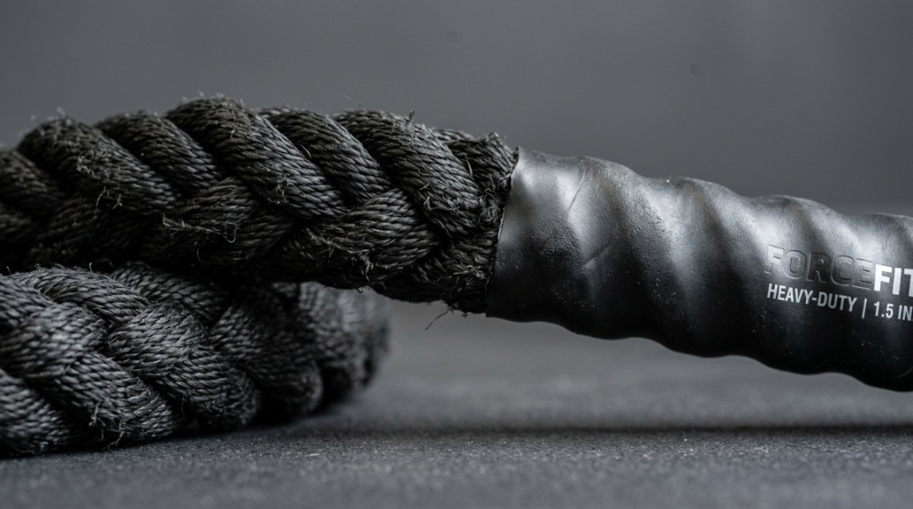 Close-up of durable nylon gym rope fibers and reinforced handles.