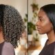 Close-up of glossy natural hair compared to styled hair.